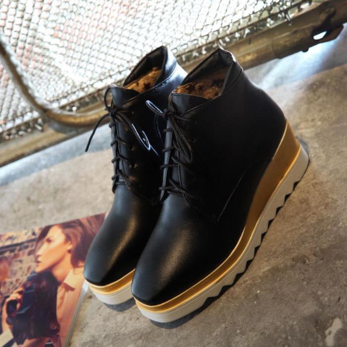 Women Wedge Heel Booties Casual Lace Up Plus Size Shoes