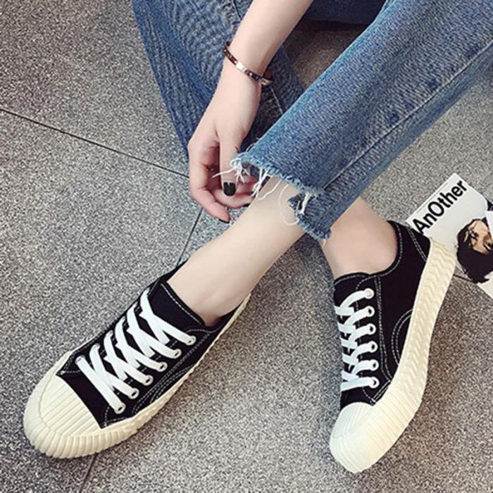 Canvas  Lace-up Flat Heel All Season Sneakers