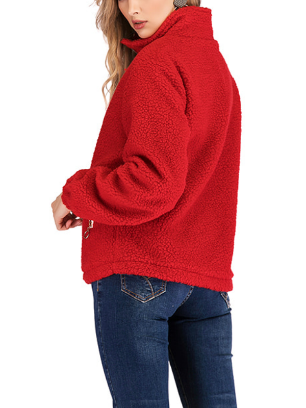 Solid Zipper Paneled Cotton Long Sleeve Coat
