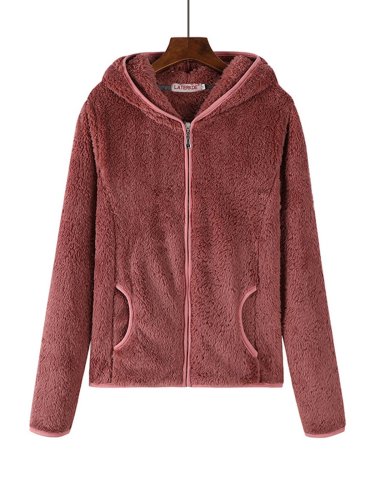 Hoodie Sherpa Coat Solid Zipper Teddy Bear Coats