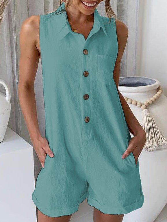Plus Size Casual Solid Sleeveless Pockets Jumpsuits