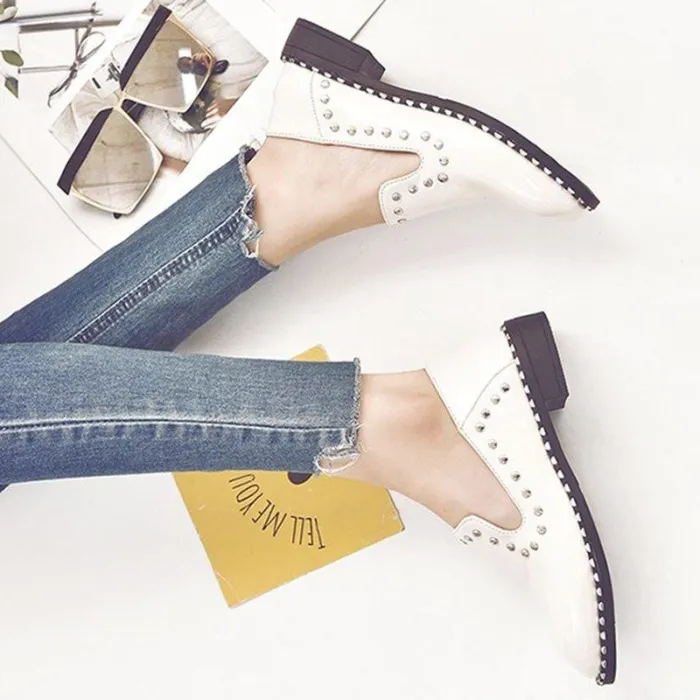 Women Patent leather Rivet Low Heel Loafers Casual Comfort Shoes