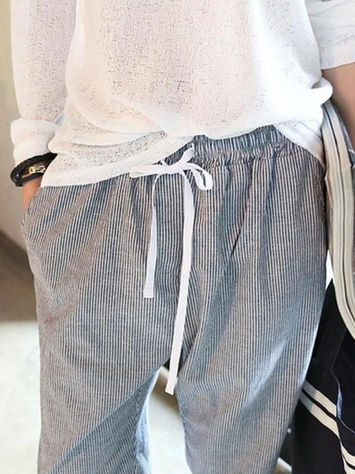 All Season Natural Casual Linen Stripes Pants
