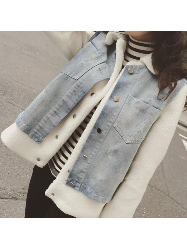 Two Piece Cotton-Blend Plus Jeans Jacket Casual Coat