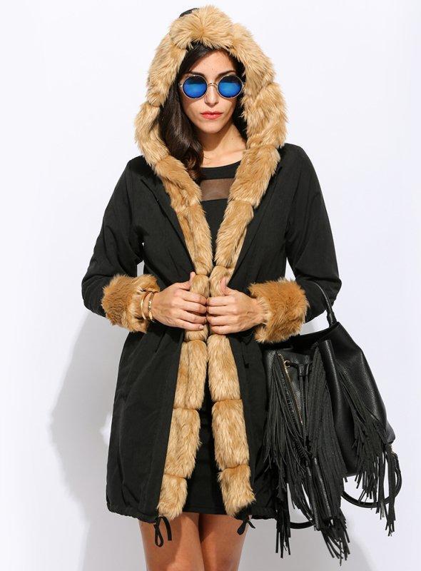 Cony Hair Warm Vintage Long Sleeve Hoodie Cotton Holiday Coat