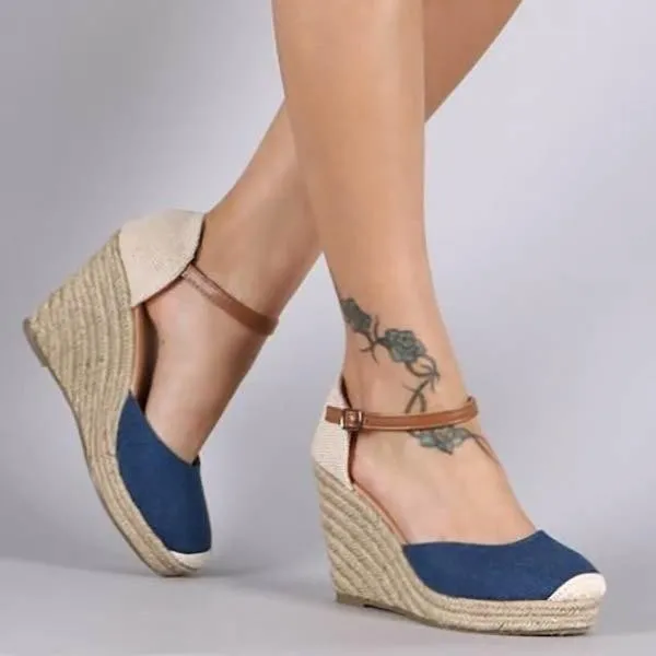 Women Ankle Strap Espadrilles Wedges closed toe sandals