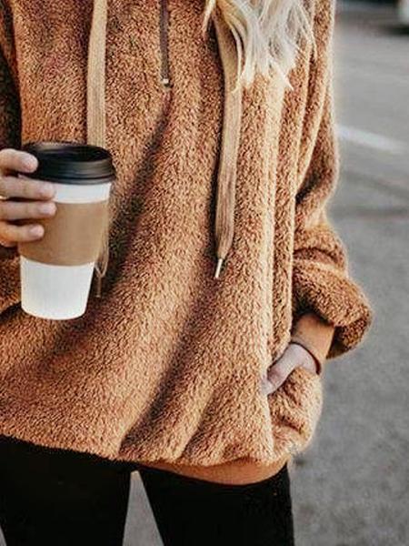 Autumn Winter Fleece Long-sleeved Solid Color Hoodies And Sweatshirts