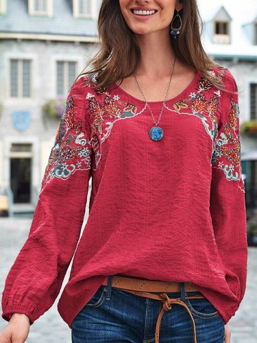 Gray Long Sleeve Cotton-Blend Crew Neck Plain Shirts & Tops