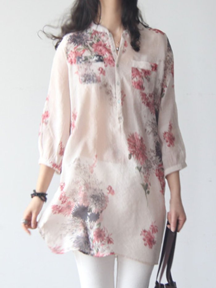 Casual 3/4 Sleeve Floral Blouse