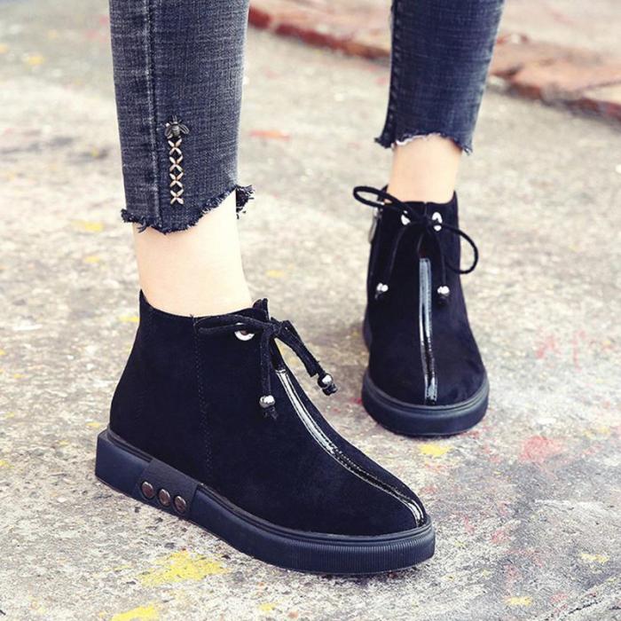 Women Flocking Booties Casual Comfort Zipper Shoes