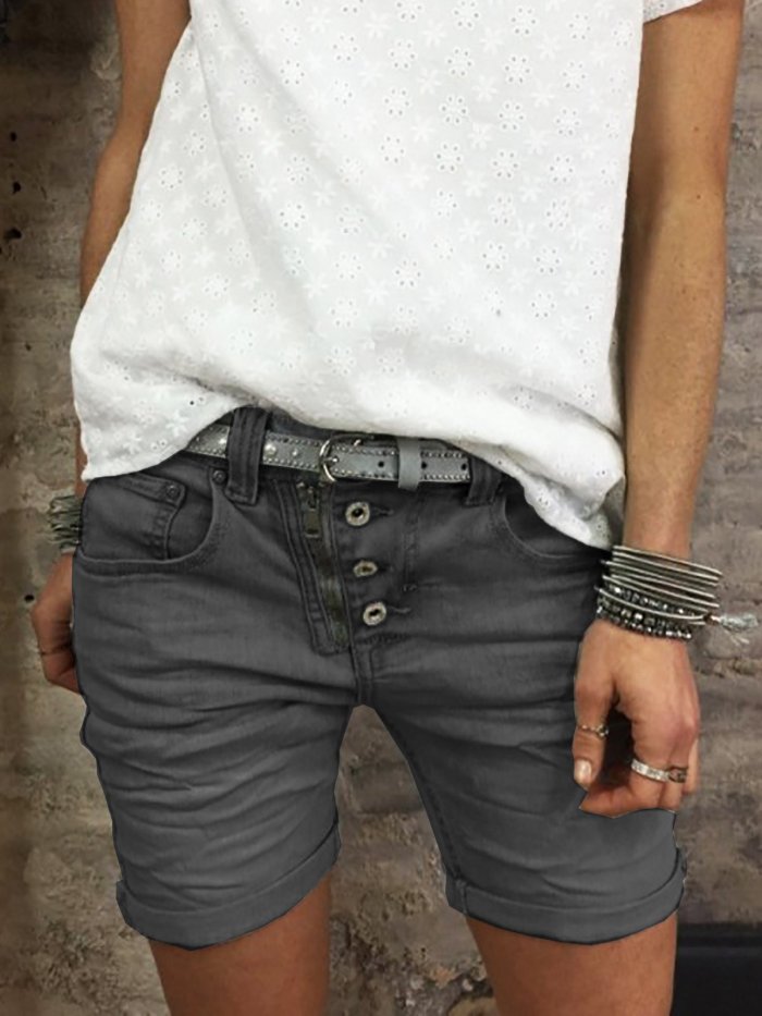 Button Down Zipper Plus Sizee Shorts Pants