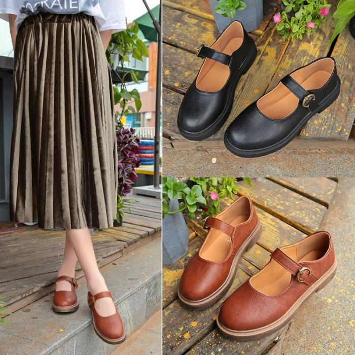Mary Jane Spring/Fall PU Daily Adjustable Buckle Retro Flats