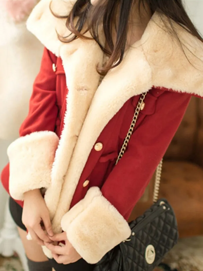 Buttoned Long Sleeve Casual Faux Fur Coat
