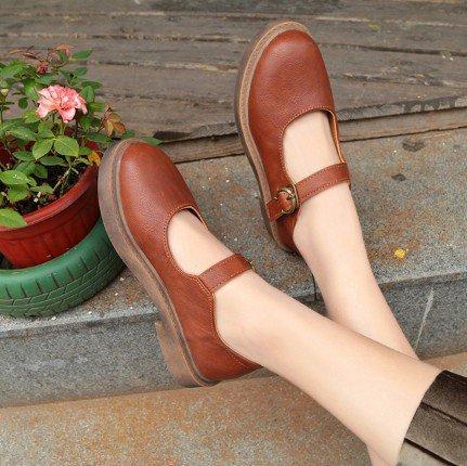 Mary Jane Spring/Fall PU Daily Adjustable Buckle Retro Flats
