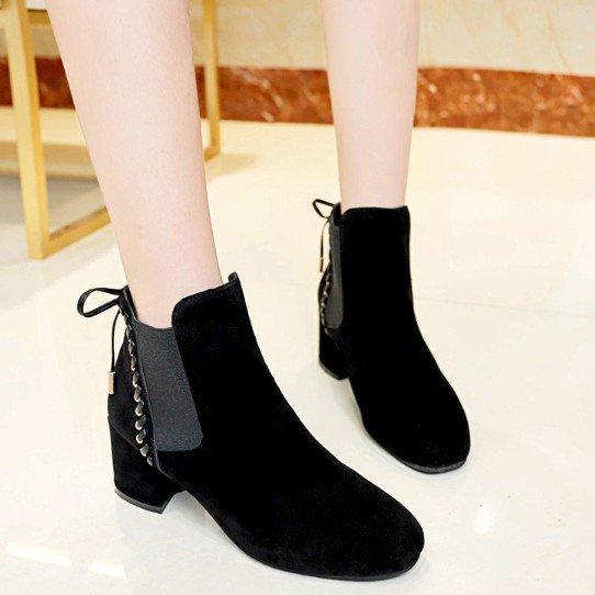 Women Chunky Heel Back Lace-up Suede Spring/Fall Daily Boots