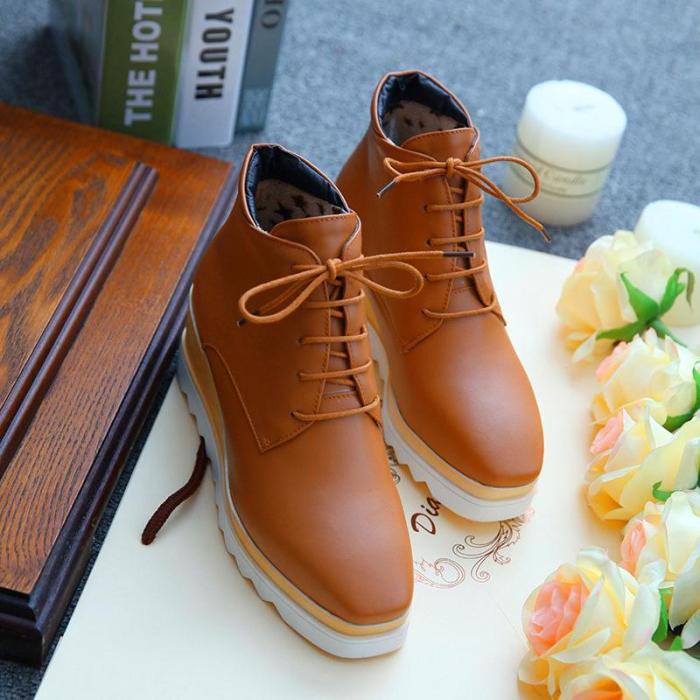 Women Wedge Heel Booties Casual Lace Up Plus Size Shoes
