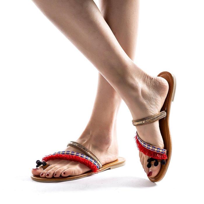Women's Slippers Flat Heel Vintage Red Sandal