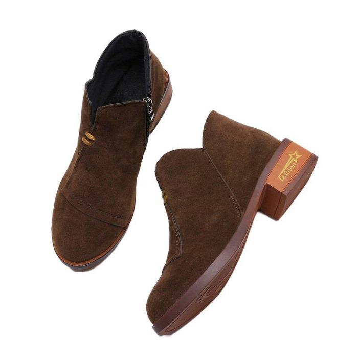 Womens Flocking Zipper Daily Chunky Heel Boots