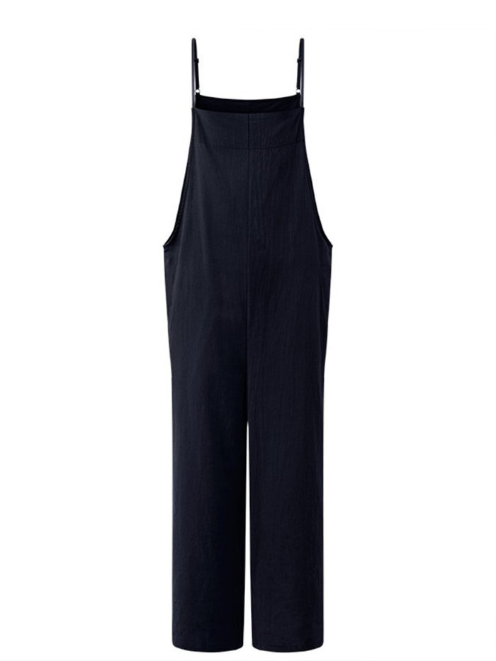 Pockets Linen Casual Loose Solid Plus Size Jumpsuits