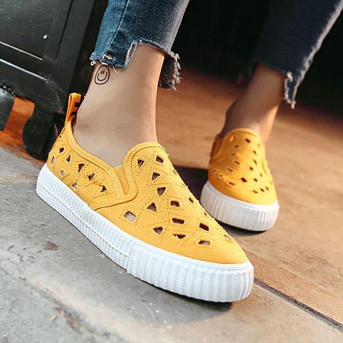 Womens Canvas Flat Heel Casual Hollow Out Shoes