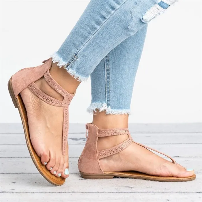 Plus Size Rhinestone PU Zipper Sandals