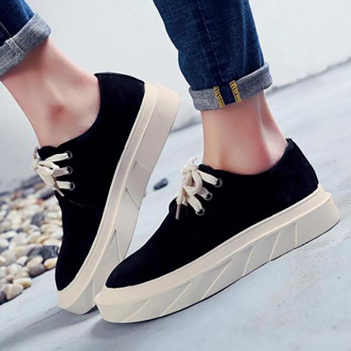 Women Artificial Suede Loafers Casual Comfort Lace Up Shoes