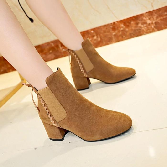 Women Chunky Heel Back Lace-up Suede Spring/Fall Daily Boots