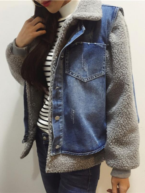 Two Piece Cotton-Blend Plus Jeans Jacket Casual Coat