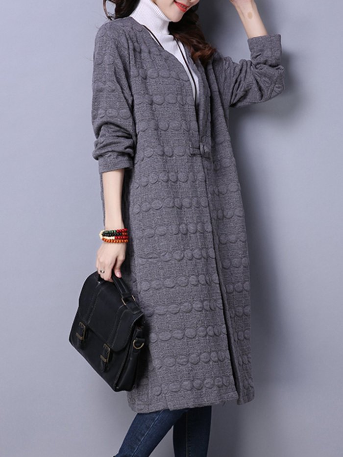 Gray Long Sleeve Embossed Solid Coat