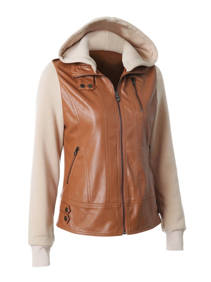 Detachable Cap Paneled Zipper Fashion Jacket