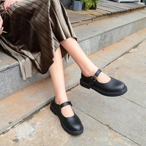 Mary Jane Spring/Fall PU Daily Adjustable Buckle Retro Flats