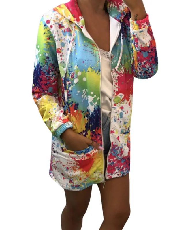 Hoodie Vintage Floral-Print Long Sleeve Coat