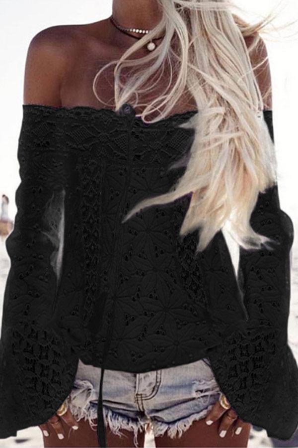 Off Shoulder  Backless Drawstring  Hollow Out Plain Blouses