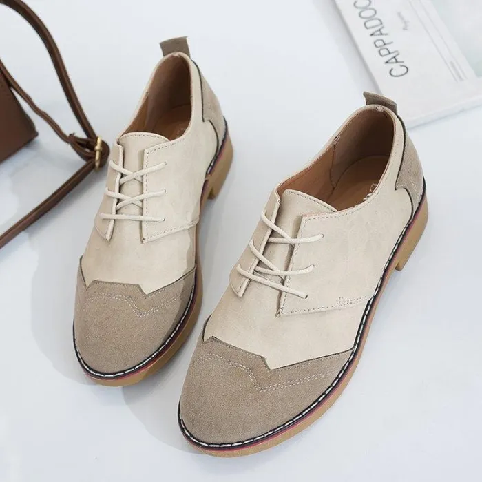Women Artificial Leather Panel Casual Low Heel Flats