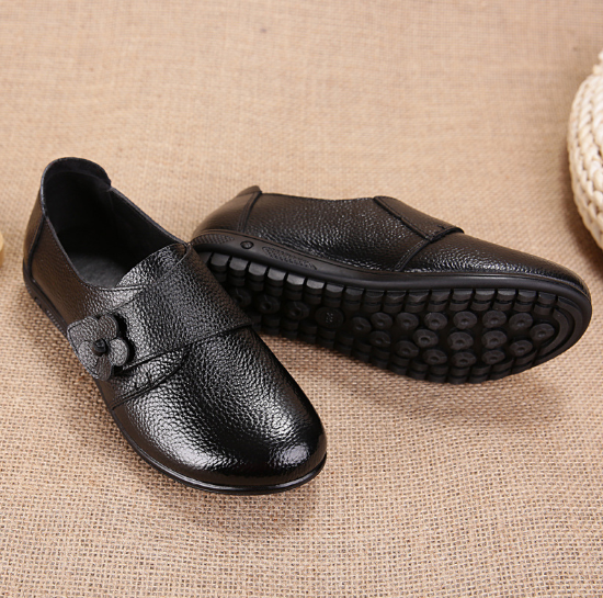 Solid Color Chunky Heel Genuine Leather Magic Tape Spring/Fall Loafers