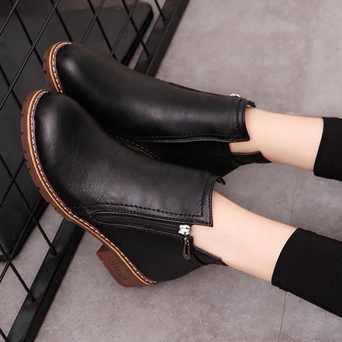 Women PU Booties Casual Comfort Zipper Shoes