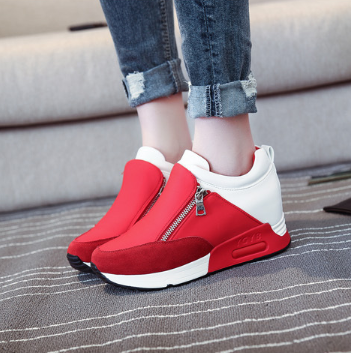 Solid Color Zipper Spring/Fall Athletic Flat Heel Running Hiking Shoes Thick Bottom Platform Shoes