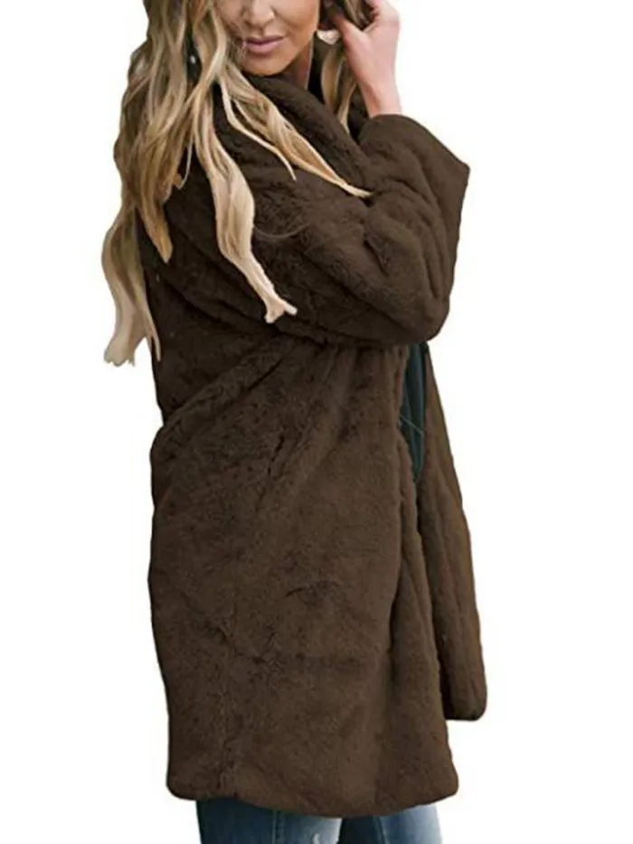 Winter Warm Fuzzy Lapel Collar Pocket Coat