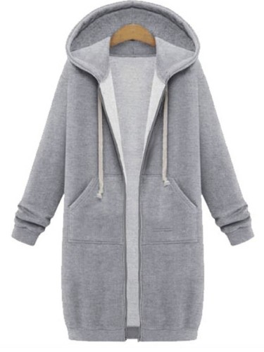 Women Plain Pockets Long Sleeve Plus Size Hoodie Coat