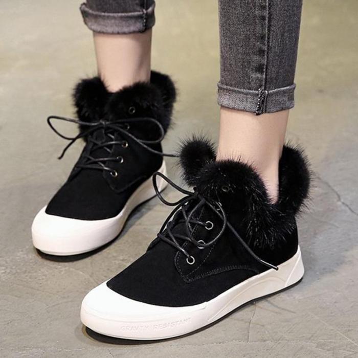 New Style Chelsea Boots Flocking Casual Lace-up Ankle Booties For Women