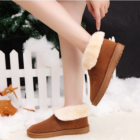 Beige Flat Heel Faux Suede Boot