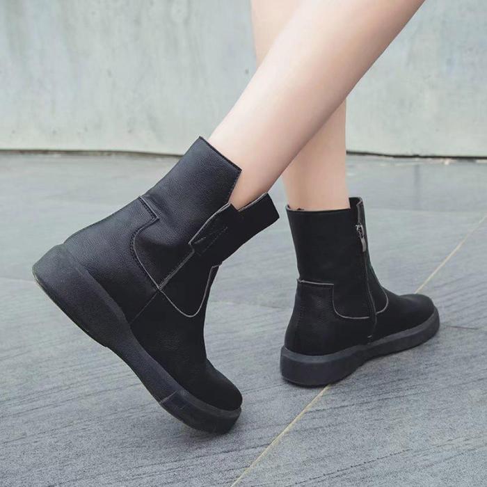 Womens PU Chunky Heel Zipper Martin Boots