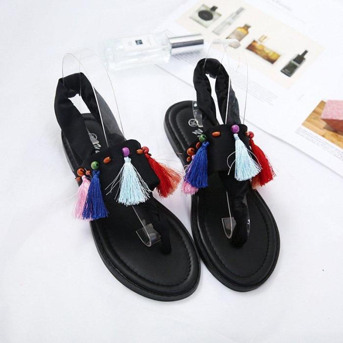 Tassel Daily Pu Flat Heel Summer Sandals