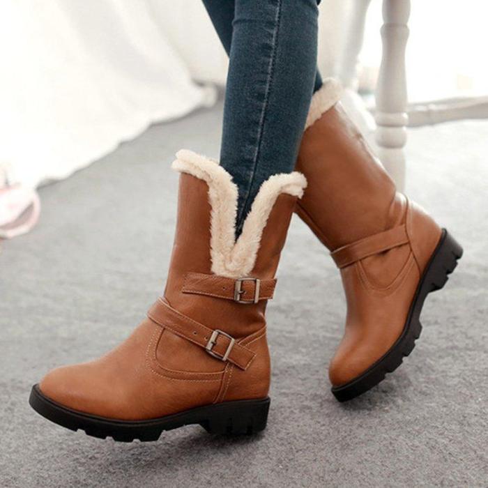 Womens Casual Round Toe Pu Snow Boots