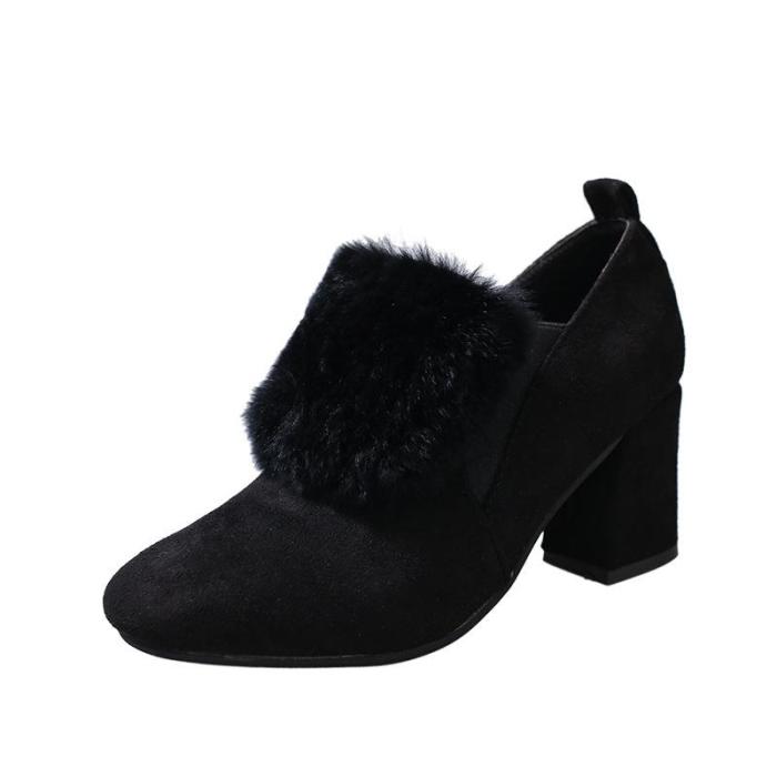 Elegant High Chunky Heel Shoes Flurry Dress Suede Pumps