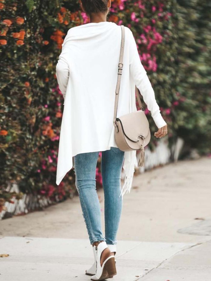 Asymmetric Hem Tassel Cardigans