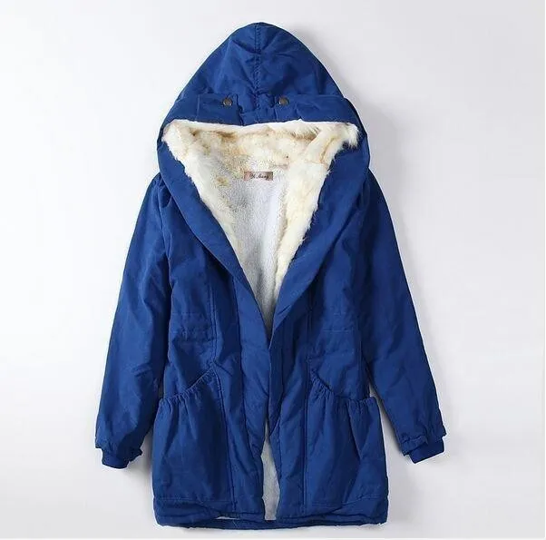 Solid Fur Parka Hooded Winter Coat