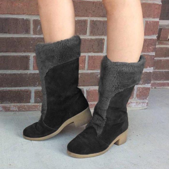 Women Daily Vintage Fur Boots Artificial Leather Winter Booties