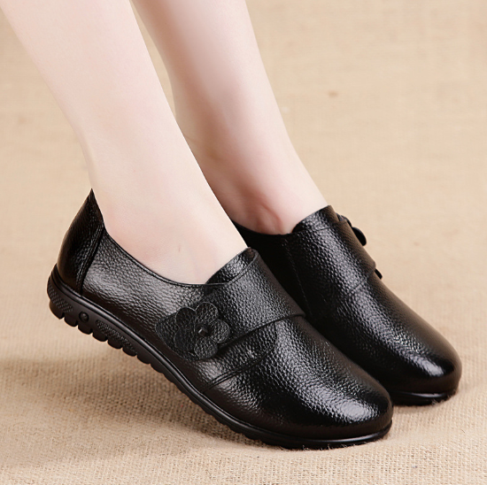 Solid Color Chunky Heel Genuine Leather Magic Tape Spring/Fall Loafers