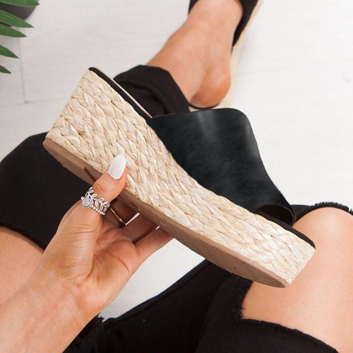 Women Slip-On Peep Toe Espadrilles Wedge Heel Plus Size Sandals